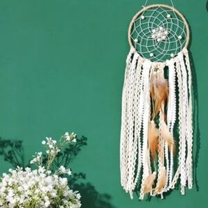 4/$15 Bohemian Dreamcatcher with Feathers Medium Lace Wall Decor Ocean Boho